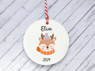 Ceramic Circle Decoration - Child's name personalised deer