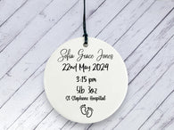 New baby keepsake announcement Gift- Personalised Ceramic circle
