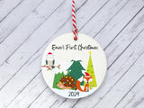 Ceramic Circle Decoration - Baby's first Xmas festive friends personalised