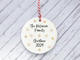 Ceramic Circle Decoration - Gold snowflakes family personalised
