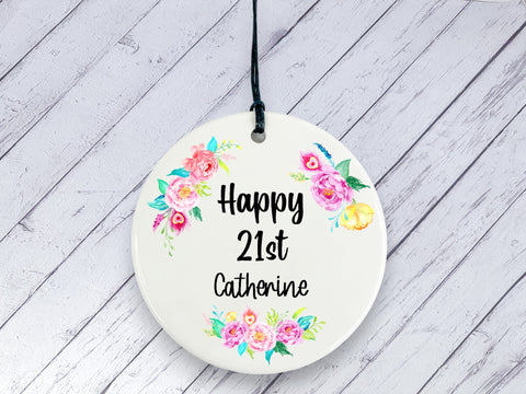 21st Birthday Gift - Floral Ceramic circle
