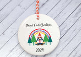 Ceramic Circle Decoration - Rainbow gonk personalised baby's first xmas