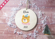 Wooden Circle Decoration - Child's name bear