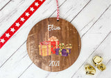 Dark Wood Circle Decoration - Child's name presents