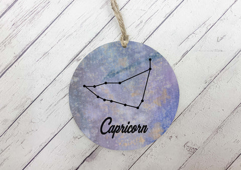 Wooden Circle Decoration - Star sign plaque - Capricorn