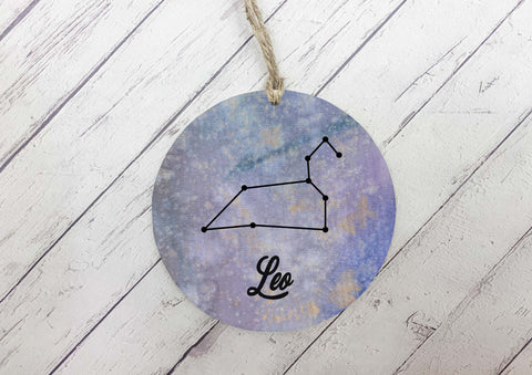 Wooden Circle Decoration - Star sign plaque - Leo