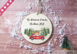 Wooden Circle Decoration - family personalised red car